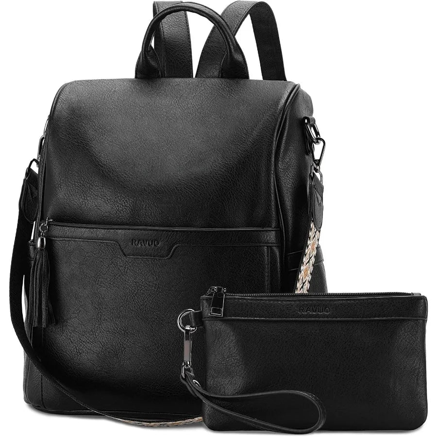 Ravuo Vegan Leather Convertible Backpack Purse — Multi-Style Women’s Travel & Everyday Shoulder Bag