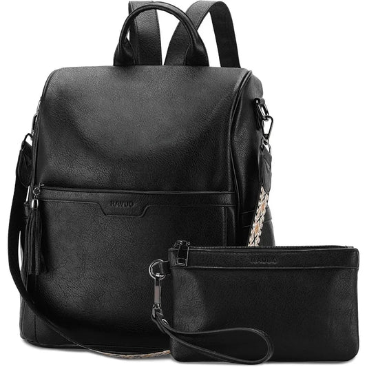 Ravuo Vegan Leather Convertible Backpack Purse — Multi-Style Women’s Travel & Everyday Shoulder Bag