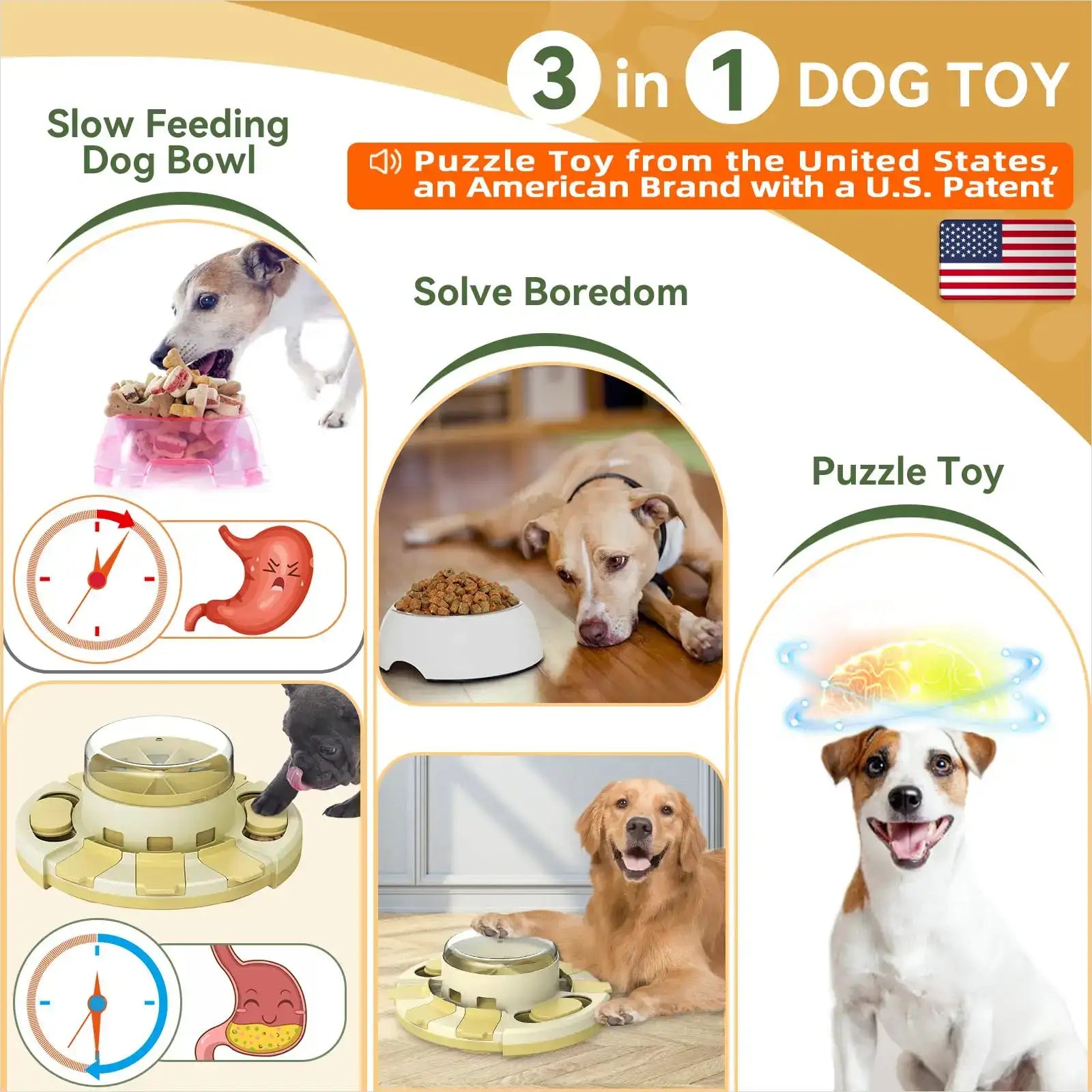 Dog Puzzle Toy w/Button – 2-in-1 Food Dispenser & Slow Feeder Game for Mental Stimulation