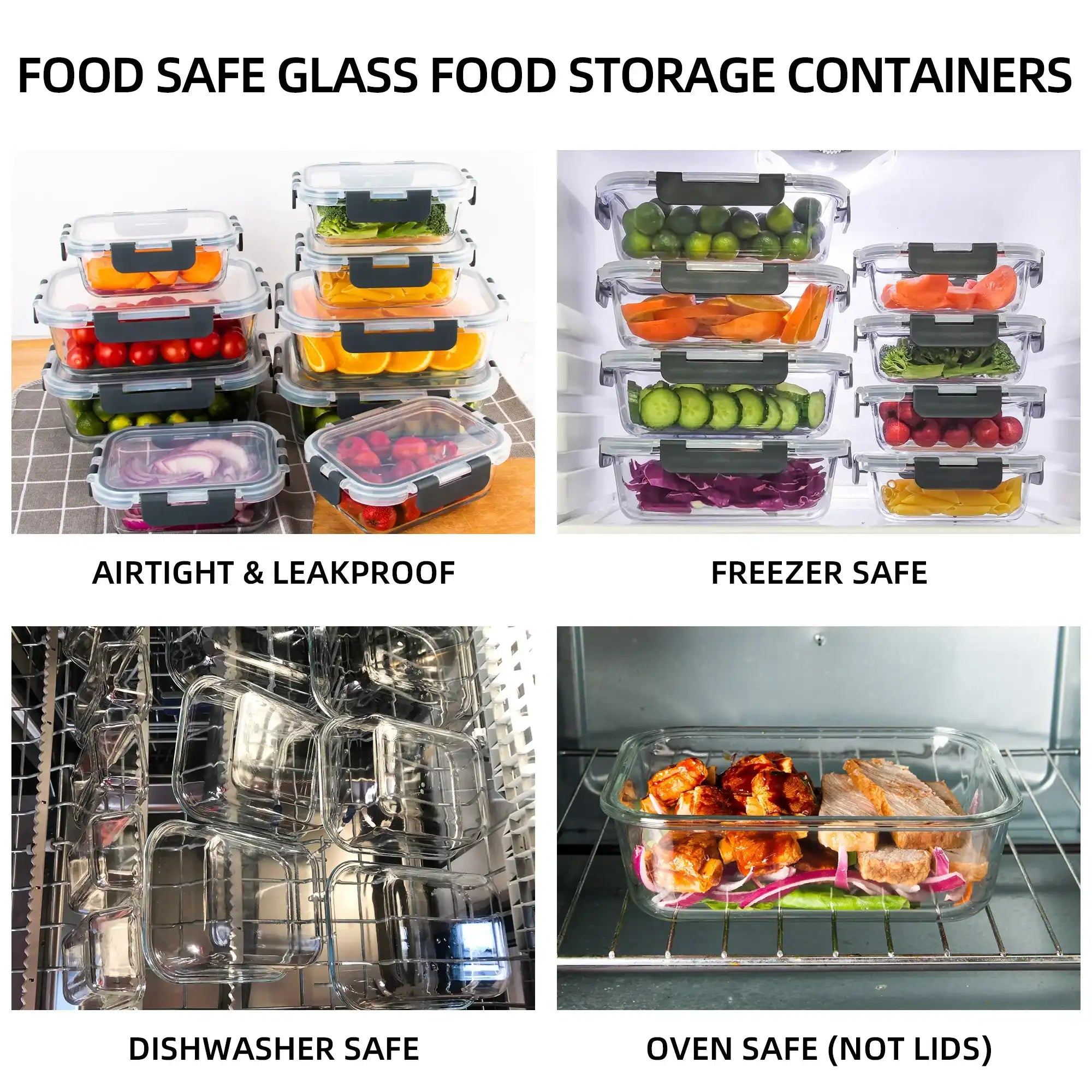 8-Piece Borosilicate Glass Food Storage Containers – BPA-Free Leakproof Meal Prep Set