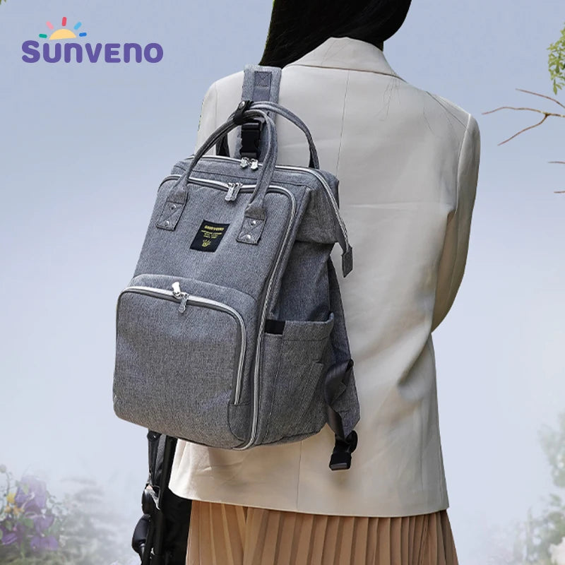 Sunveno Stylish Upgrade Diaper Bag Backpack – 20L Large Capacity Multifunction Travel Maternity Baby Bag