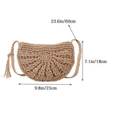 Half-Moon Woven Straw Crossbody Bag – Summer Beach Rattan Tote for Women