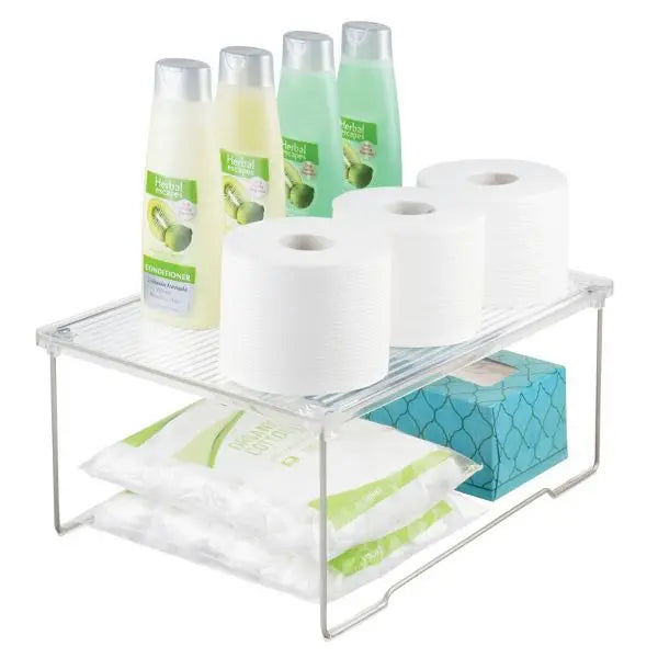 rPET Clear Stacking Shelf – Under Sink & Bathroom Organizer Rack for Countertop Storage