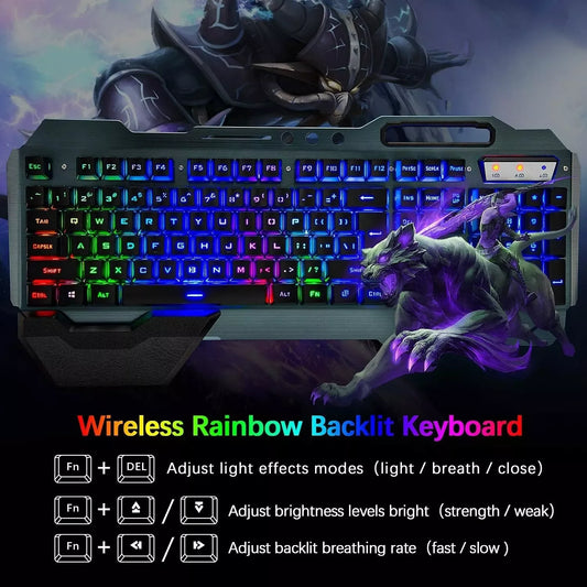 Wireless Gaming Keyboard & Mouse Set – Rainbow RGB Backlit Rechargeable Keyboard with 7-Color Silent Mouse & Gaming Pad