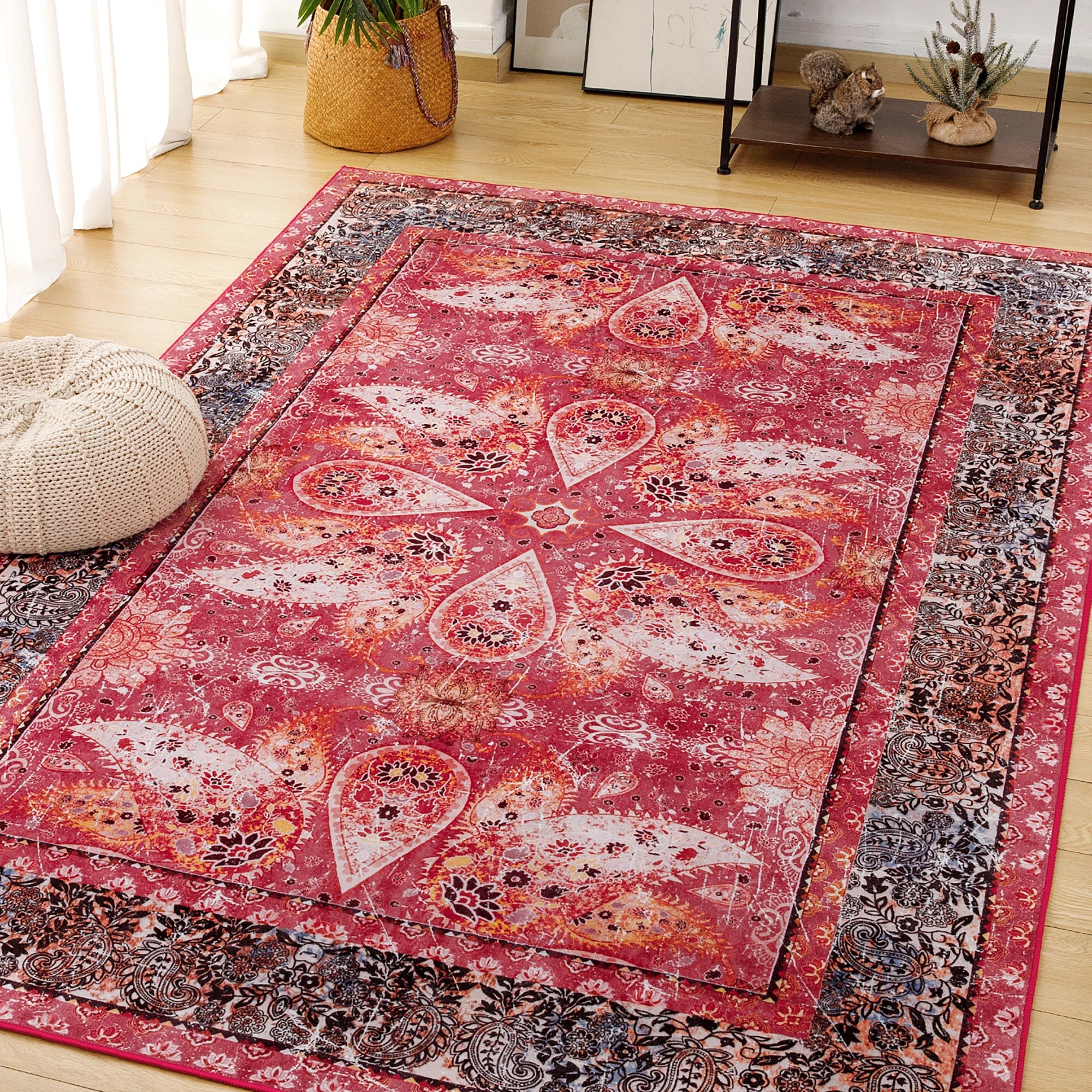 Vintage Floral Accent Area Rug – Soft Fluffy Large Carpet for Bedroom & Living Room Home Décor