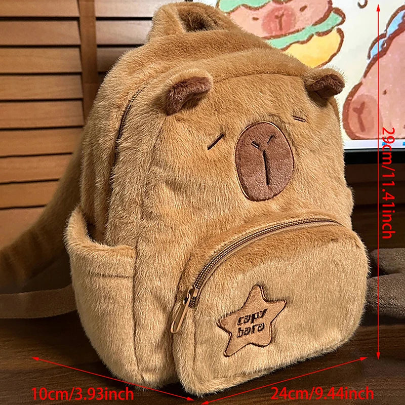 Cute Capybara Plush Backpack — Large-Capacity Cartoon Travel & Casual Backpack for Women & Girls