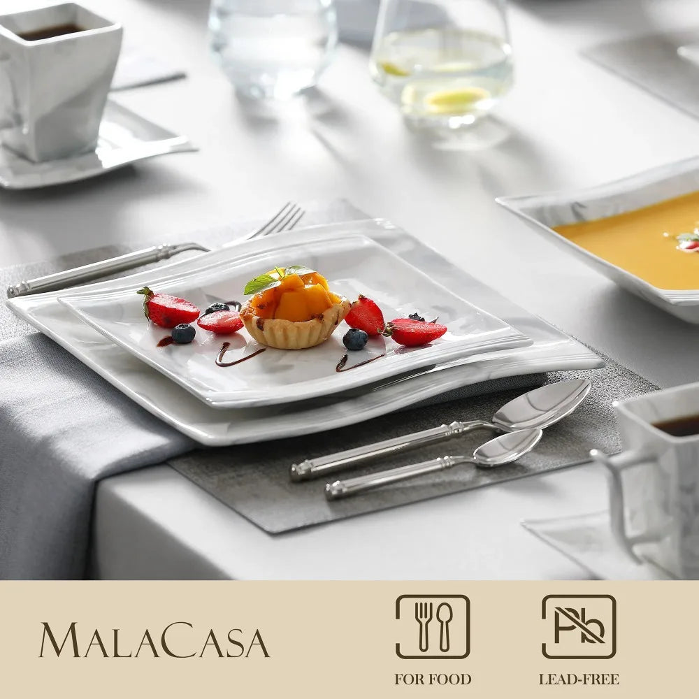 MALACASA Flora 30-Piece Marble-Pattern Porcelain Dinnerware Set – Service for Six