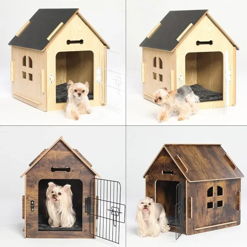 Indoor Wooden Pet House – Cozy Small Dog & Cat Bed with Air Vents & Elevated Floor
