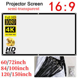 16:9 High-Density Translucent Portable Projection Screen – 60–150″ HD/3D/4K Ready for Home & Office