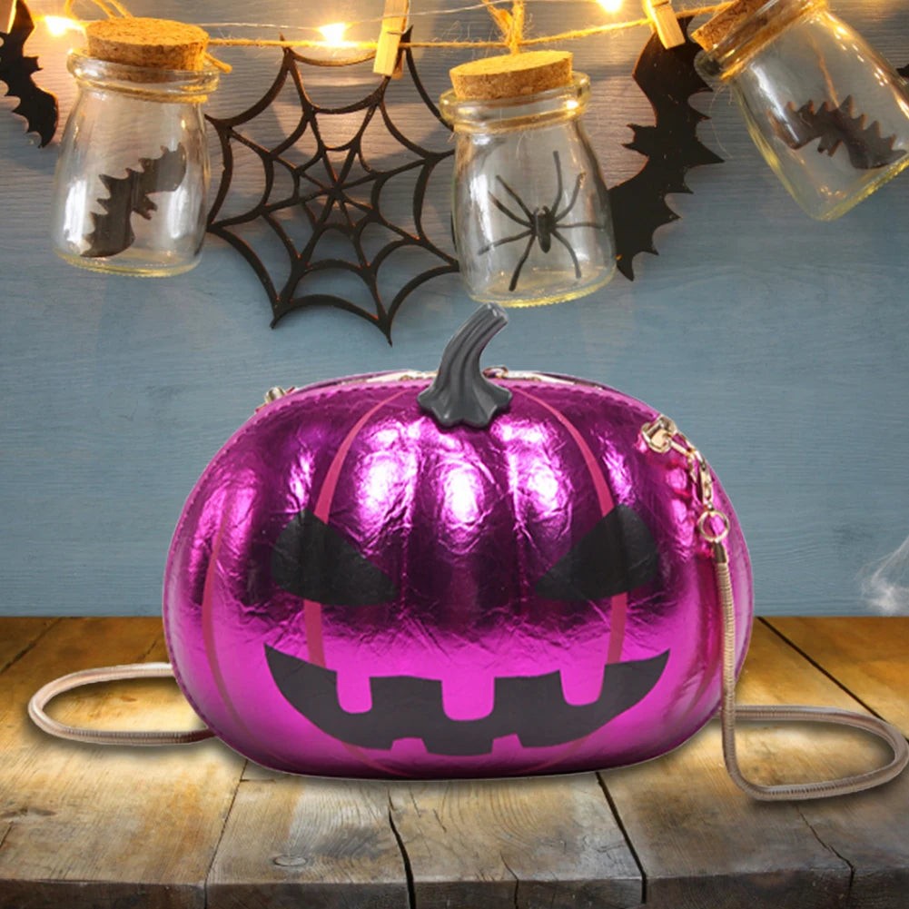 Novelty Pumpkin PU Leather Crossbody Bag – Women’s Halloween Messenger Purse