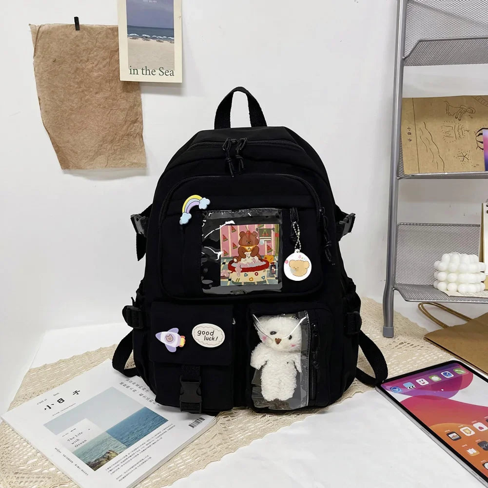 Cute Kawaii Large-Capacity Nylon Student Rucksack – Japanese Style Backpack for Teen Girls