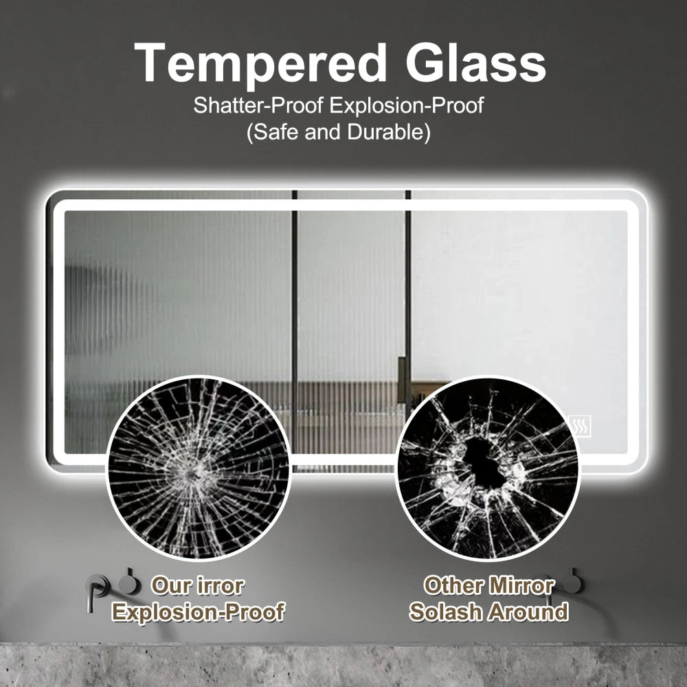 LED Bathroom Vanity Mirror (28-60") – Anti-Fog, Dimmable, Tempered Glass Wall Mirror