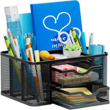 Mesh Desk Organizer with Two Drawers – 5 Compartments, Desktop Pen & Pencil Caddy