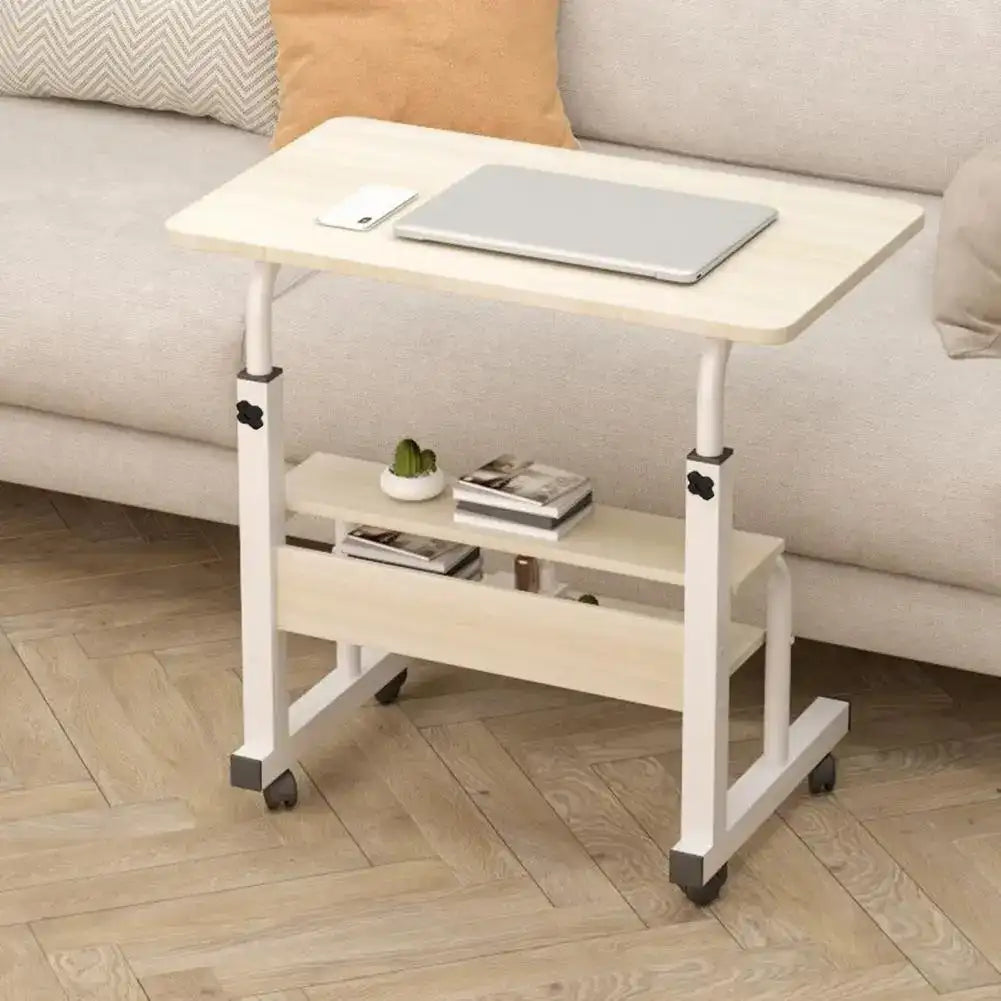 Student Desk Bedside Movable Double-Layer Space-Saving Table with Wheels