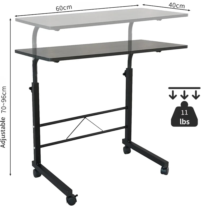 🖥️ Black Pipe Rack Computer Desk – Adjustable Height Mobile Side Table with Wheels & 60cm Particleboard Surface