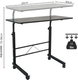 🖥️ Black Pipe Rack Computer Desk – Adjustable Height Mobile Side Table with Wheels & 60cm Particleboard Surface
