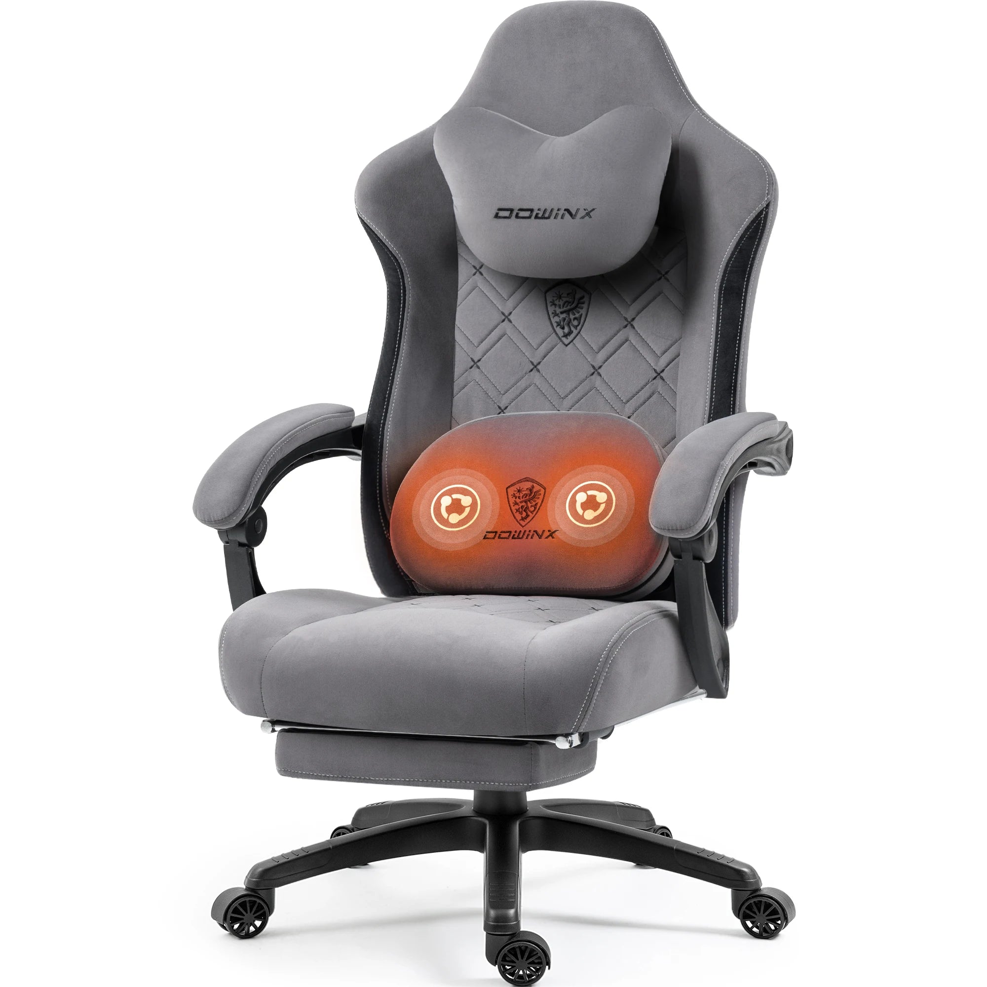 Dowinx Gaming Chair – Heated Massage Lumbar Support, Breathable Fabric Office Chair with Pocket Spring Cushion & Retractable Footrest
