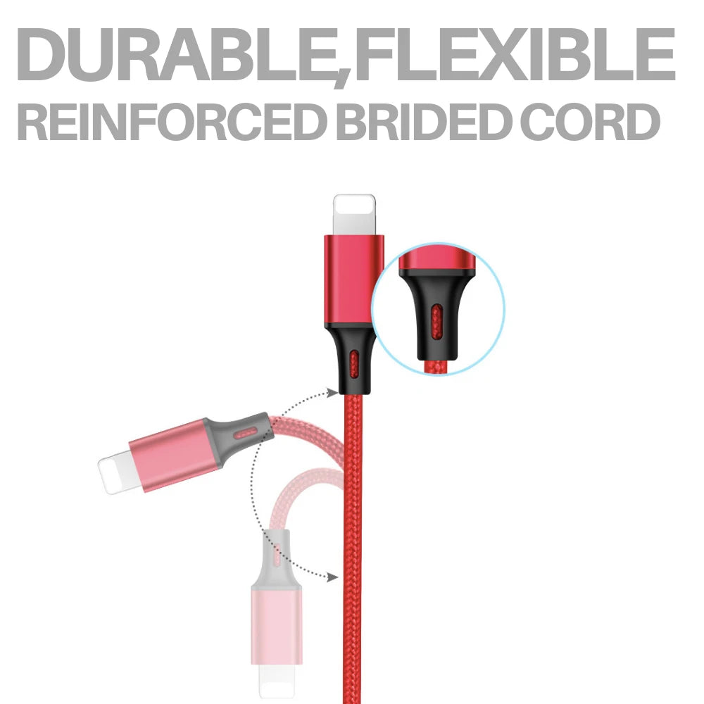 Universal 3-in-1 Fast USB Charging Cable – Multi-Function Cell Phone Charger Cord with Lightning, USB-C & Micro USB Connectors