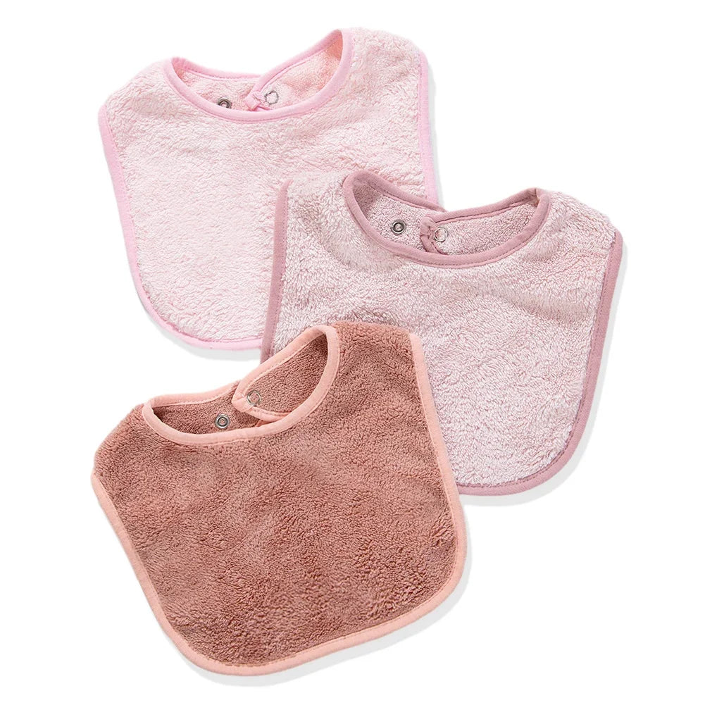 Solid Terry Towel Baby Bibs – Soft Cotton Adjustable Feeding & Burp Bandanas | Korean Style Pocket Bibs for Boys & Girls