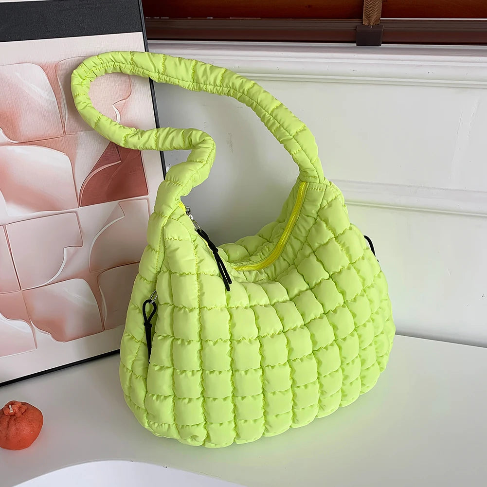 Women’s Stylish Quilted Puffer Shoulder Bag 👜 – Large Capacity Commuter Satchel & Padded Sling Tote