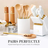 Premium 6-Piece Wooden Cooking Utensil Set with Gold Stainless Steel Handles – Stylish & Nonstick Safe