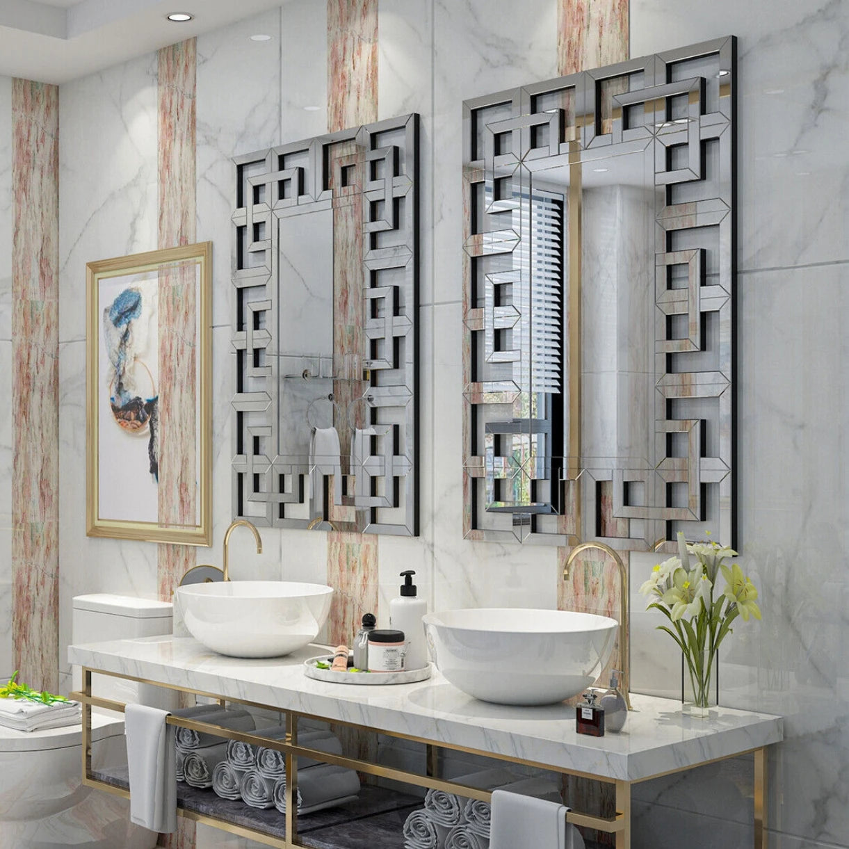 Large Rectangular Wall Mirror – Modern Accent with Grecian Venetian Frame for Living Room, Bathroom & Bedroom