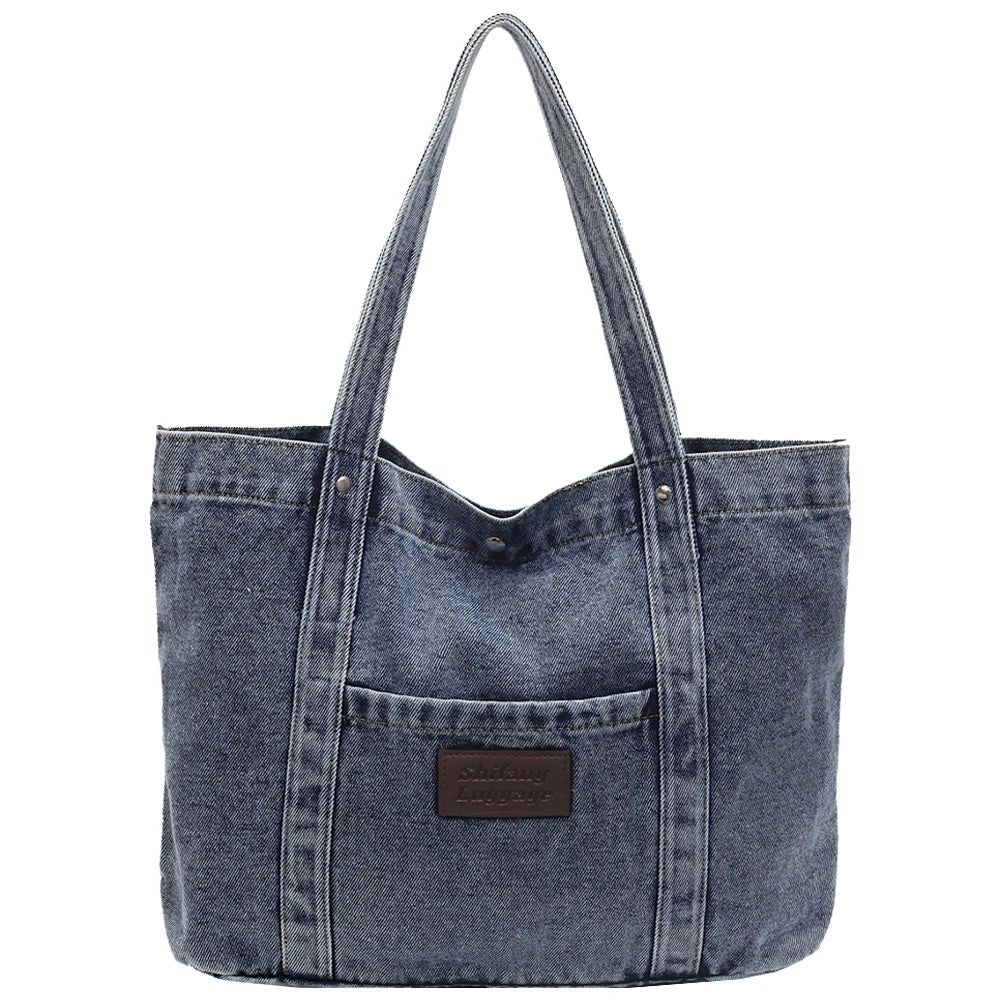 Women’s Denim Shoulder Bag – Large Capacity Stylish Tote for Work, Shopping & Travel 👜✨