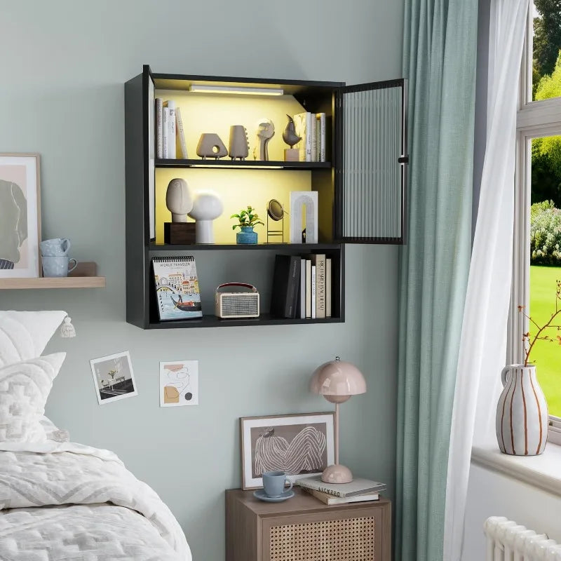 Metal Wall Cabinet with Glass Doors & LED Lights – Over-the-Toilet Space-Saving Medicine & Bathroom Storage