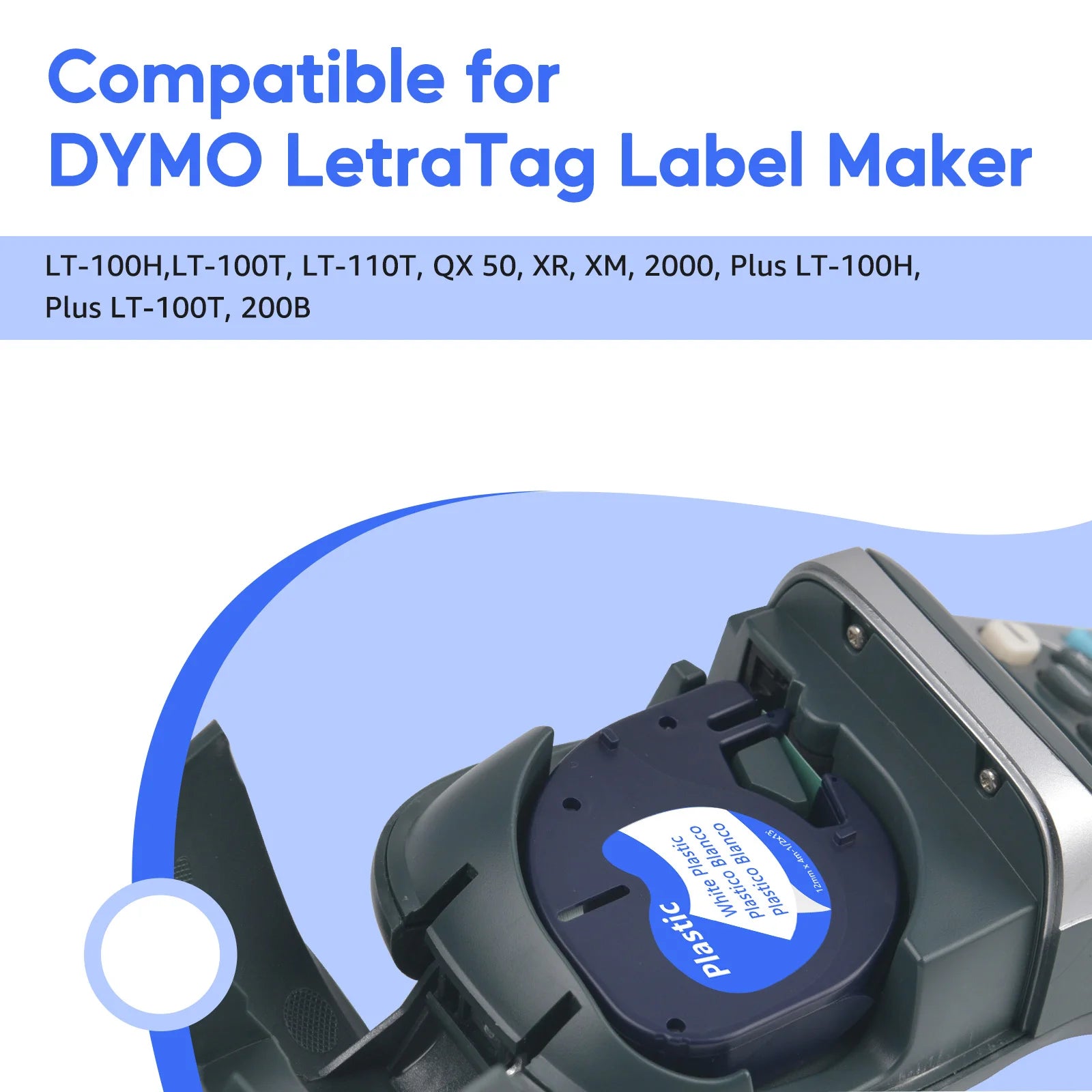 20‑Pack Black-on-White Plastic Label Tape (12 mm) – Compatible with Dymo LetraTag LT‑100H, LT‑100T, P15, Q30 & More