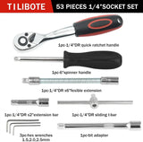 46 Piece 1/4 inch Drive Socket Set – Metric Ratchet Wrench Kit with 4-14 mm CR-V Sockets for Household & Auto Repair