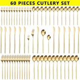 Luxe Golden 60-Piece Stainless Steel Cutlery Set – Mirror Polished Flatware in Gift Box