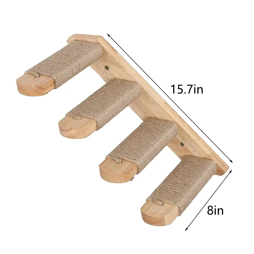 Cat Climbing Shelf – Wall-Mounted Four-Step Stairway with Sisal Scratching Post, Tree Tower Platform for Jumping & Climbing Pet Furniture