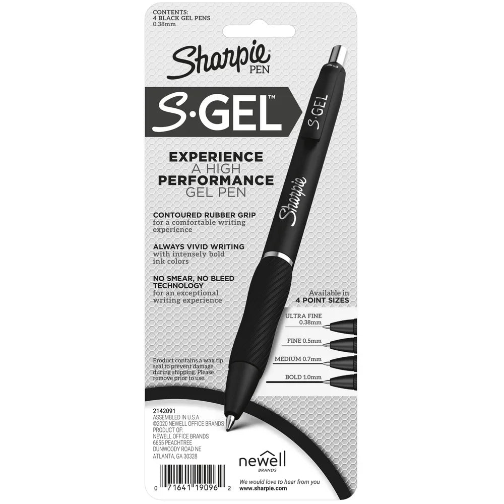 Ultra-Fine 0.38 mm Gel Pens – Smear-Proof Black Ink, Rubber Grip (4-Pack) 🖊️