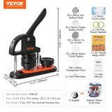 Vevor Button Maker Machine – 25/32/58mm Pin Badge Maker with Button Parts & Ergonomic Arc Handle, DIY Punch Press Kit