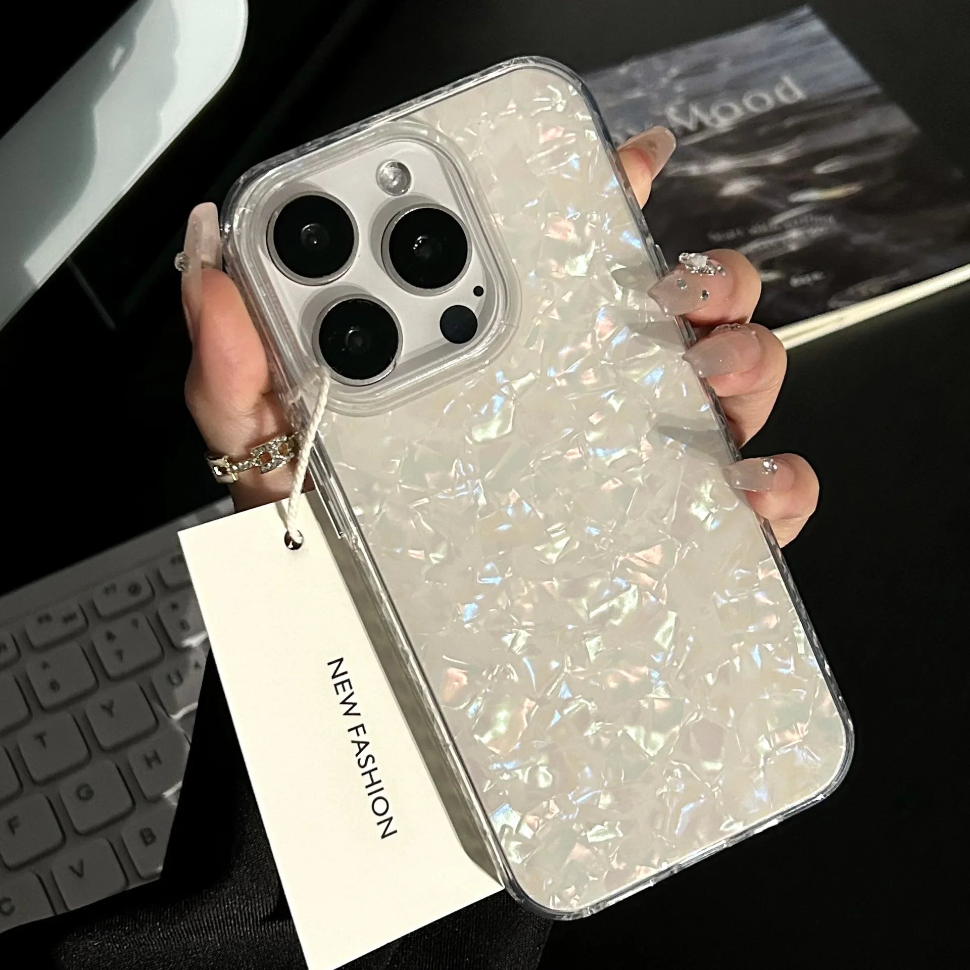 Luxury Glitter Shell Pattern Laser Phone Case – Shockproof Soft IMD Cover for iPhone 7–16 Pro Max Series