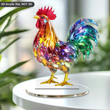 Colorful Acrylic Animal Figurines – 2D Flat Owl & Rooster Decorative Plaques with Base Stand | Modern Tabletop Décor