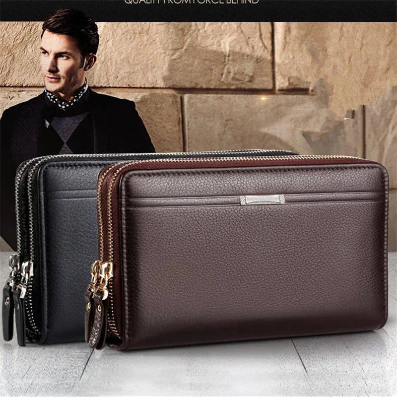 Men’s Long Leather Clutch Wallet – Large Business Handbag with Phone Pocket, Card Holder & Premium Gift Design