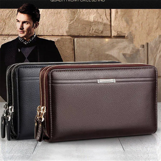 Men’s Long Leather Clutch Wallet – Large Business Handbag with Phone Pocket, Card Holder & Premium Gift Design