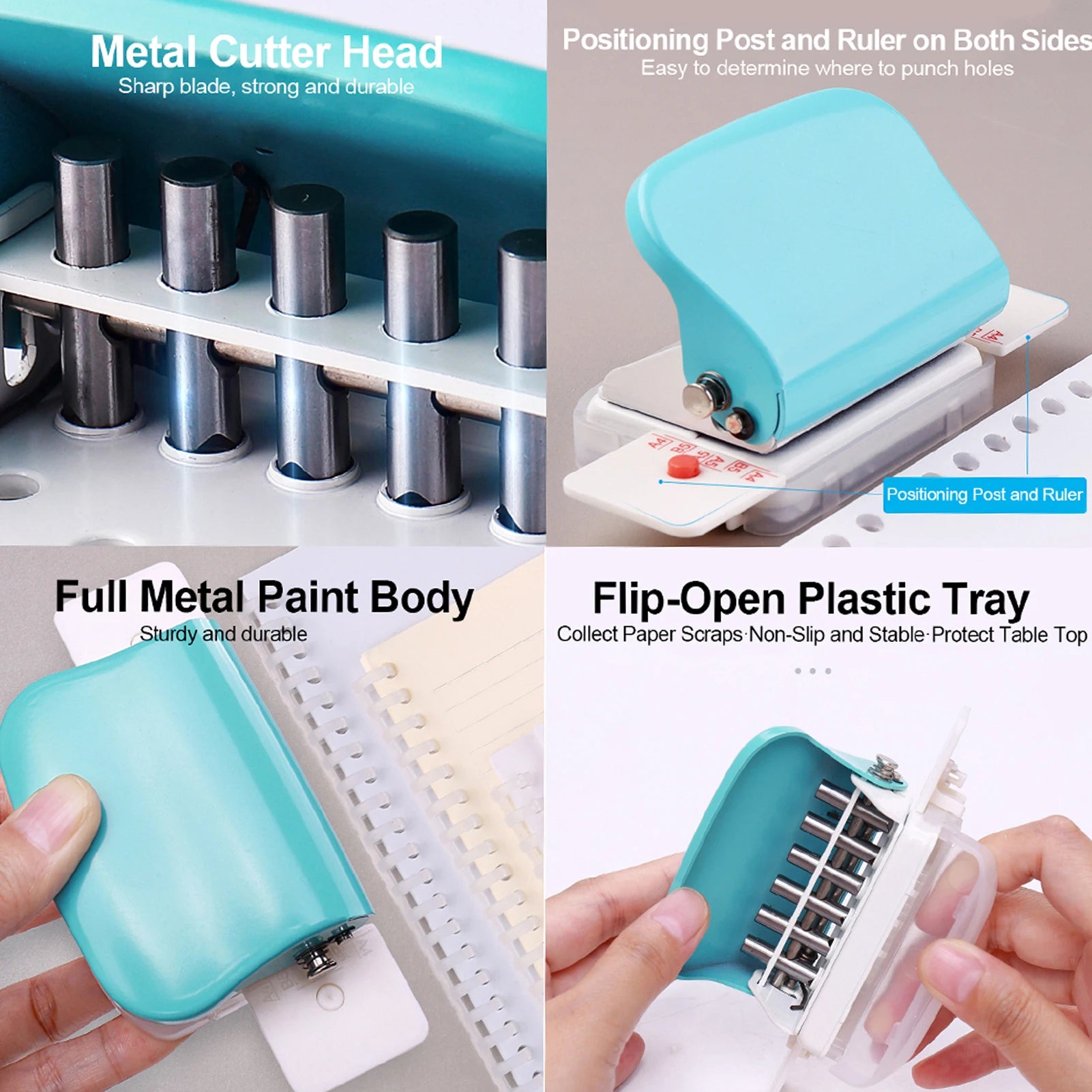 6-Hole Handheld Paper Punch – Metal Hole Puncher for A4, A5 & B5 Notebooks (5-Sheet Capacity)