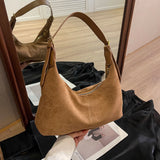 Women’s Vintage Suede Crescent Hobo Bag – Luxury Designer Shoulder Purse, Casual Crossbody Handbag & Retro Clutch