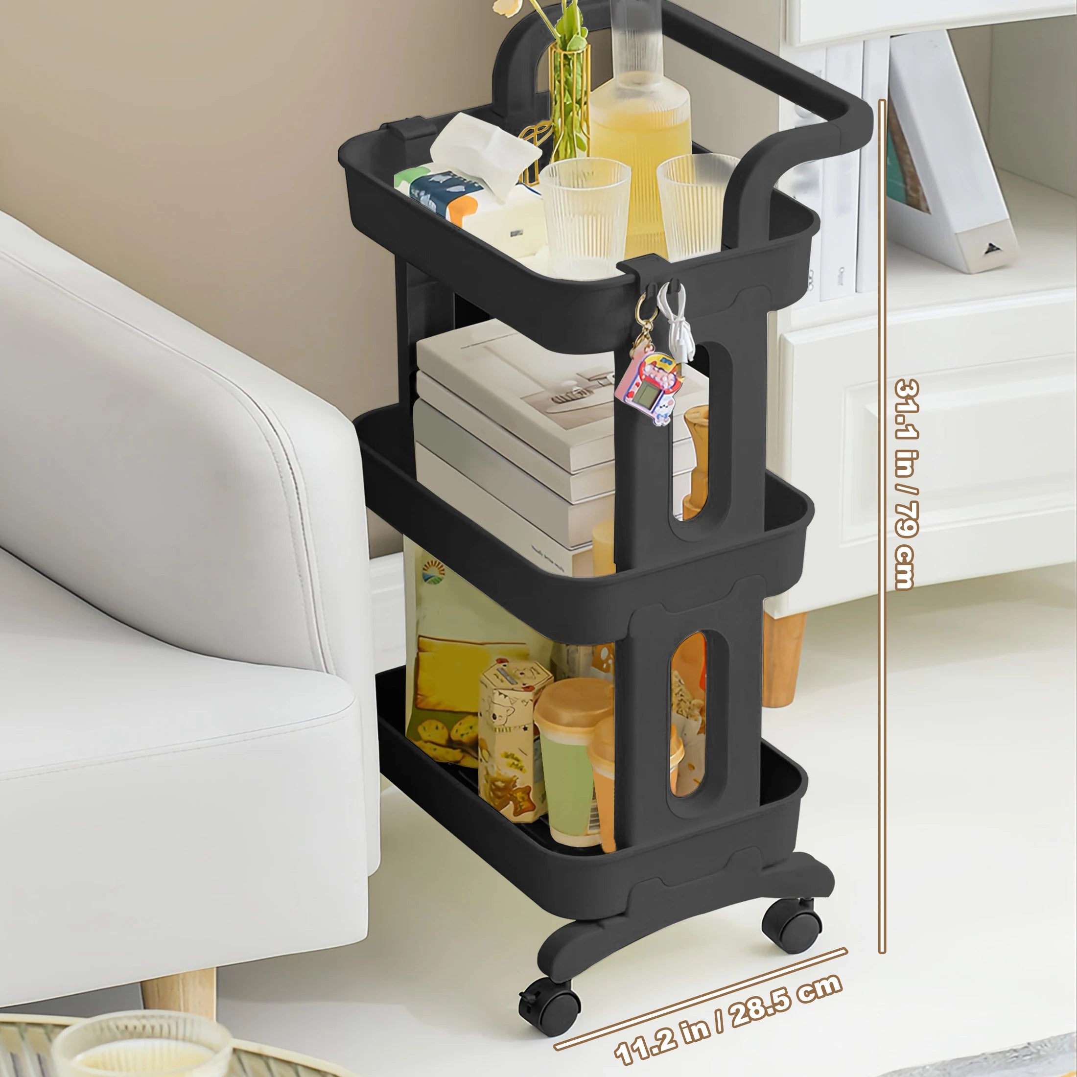 Multi-Layer Small Cart Storage Rack with Wheels – Floor-to-Floor Mobile Organizer for Kitchen, Bathroom & Bedroom