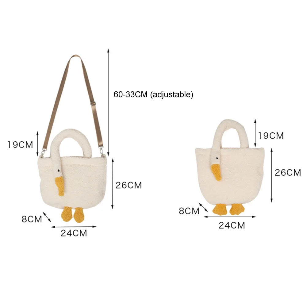 Women’s plush cartoon goose tote bag – soft casual fashion handbag, cute portable purse with adjustable strap for shopping & parties