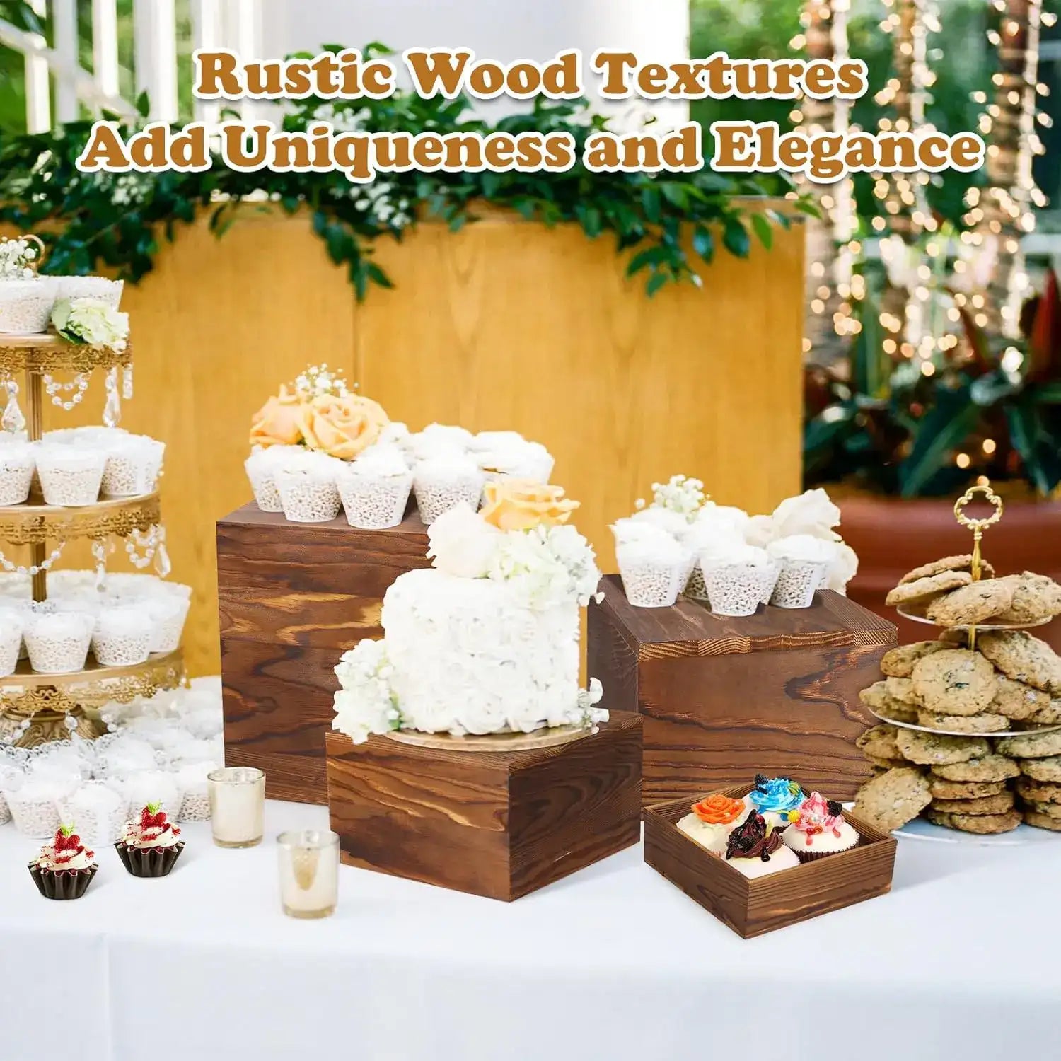 6-Piece Wooden Display Stand Set – Square Buffet & Dessert Risers for Parties