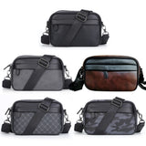 Men’s Leather Crossbody Shoulder Bag – Classic Pattern Small Square Satchel with Wide Strap for Casual, Business, Travel & Work