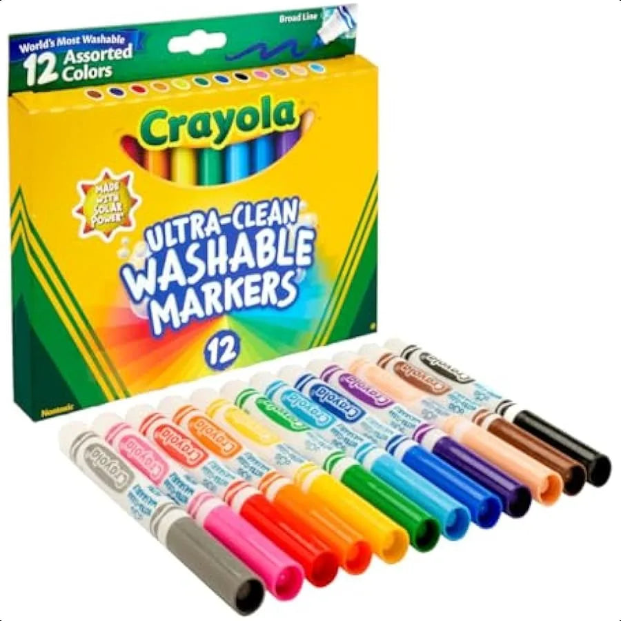 Crayola Ultra-Clean Washable Markers – 12 Count, Classic Colors for Kids, School & Art Projects