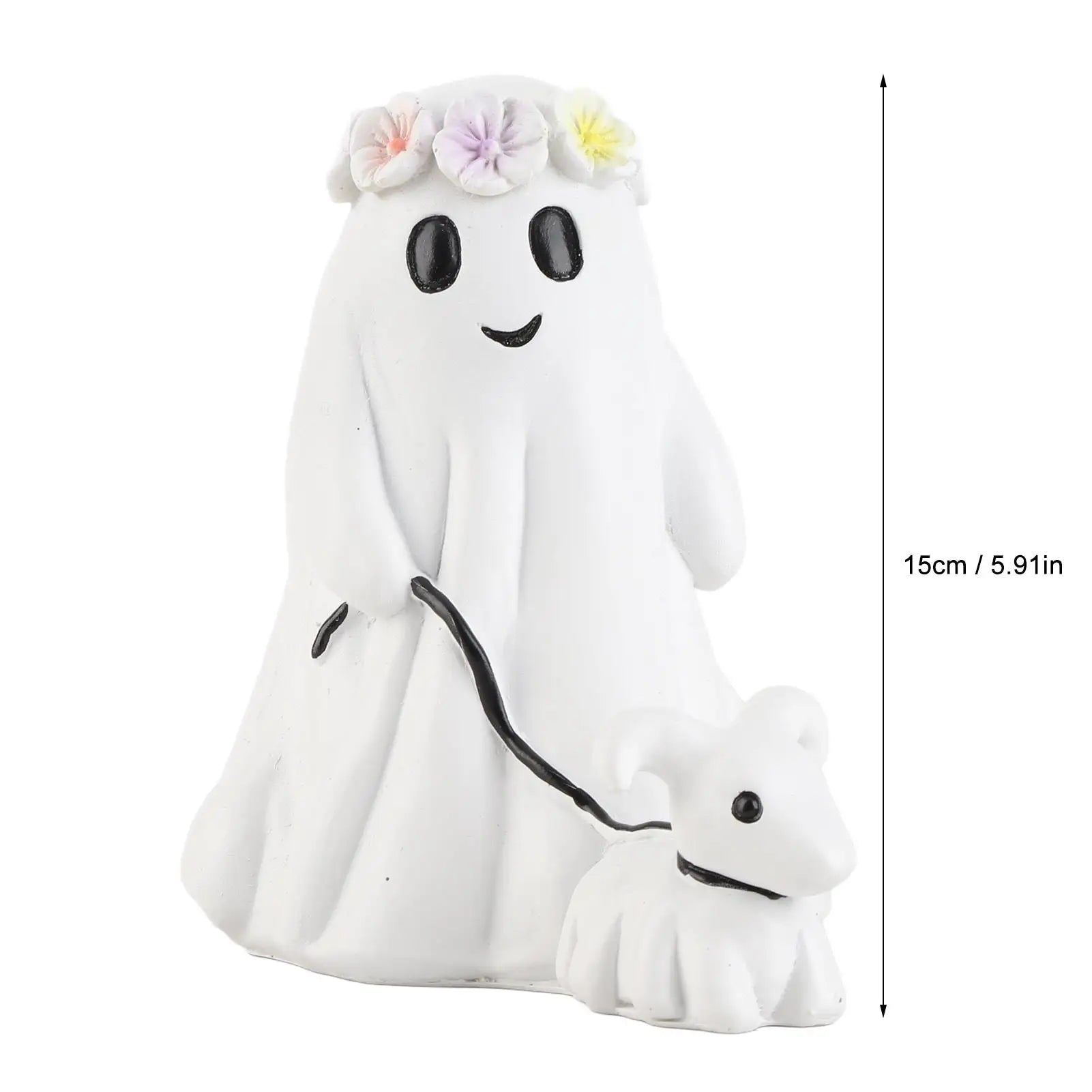 Spooky Cute Ghost Walking Dog Resin Ornament – Adorable Halloween Tabletop Decoration for Indoor & Outdoor Use | 15cm Figurine
