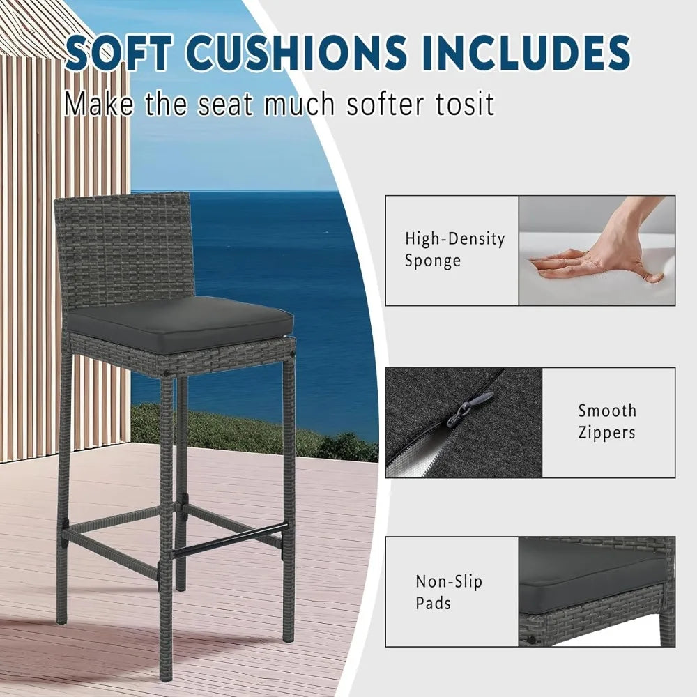 “5-Piece Rattan Patio Bar Set – Outdoor Wicker Furniture with Wood Tabletop & 4 High Stools for Garden, Poolside & Balcony Dining”