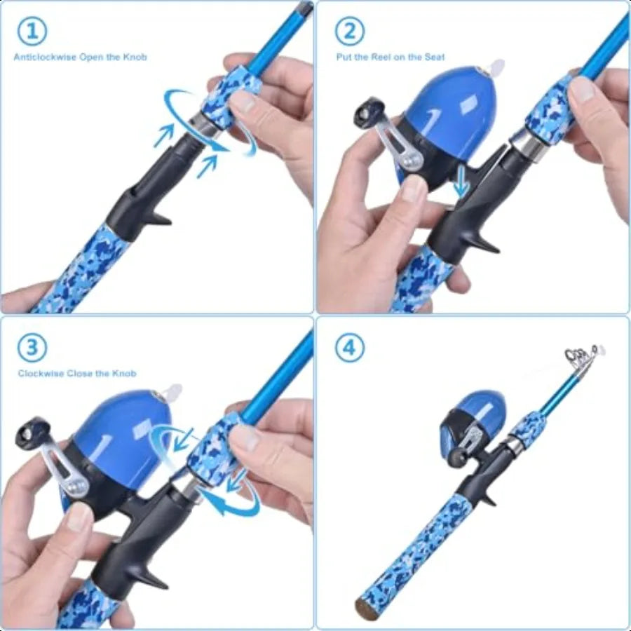 CODEK Fishing Pole Set – 2 Portable Telescopic Rod & Reel Combos with Complete Starter Kits | Kids, Youth & Beginner Fishing Set with Tackle Box