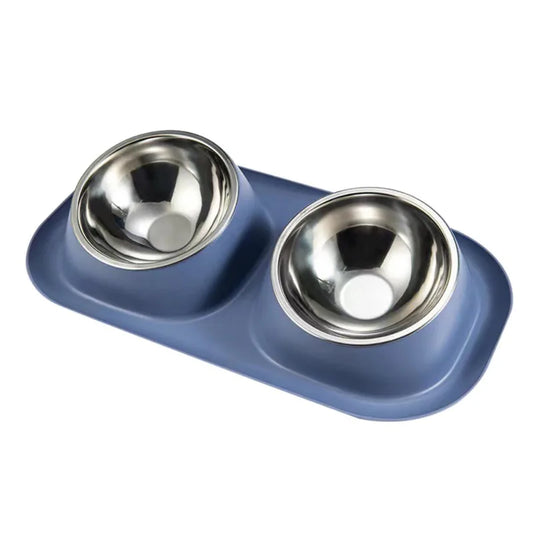 Stainless Steel Double Cat & Dog Bowl – Tilted Pet Food & Water Feeder with Non-Slip Base for Neck Safety 🐾🥣