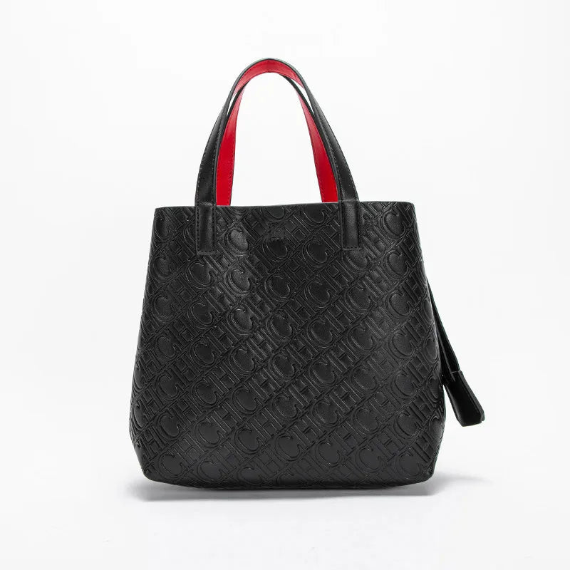 Women’s PU Leather Hard-Body Shoulder Bag – Large Capacity Embossed-Letters Casual Tote